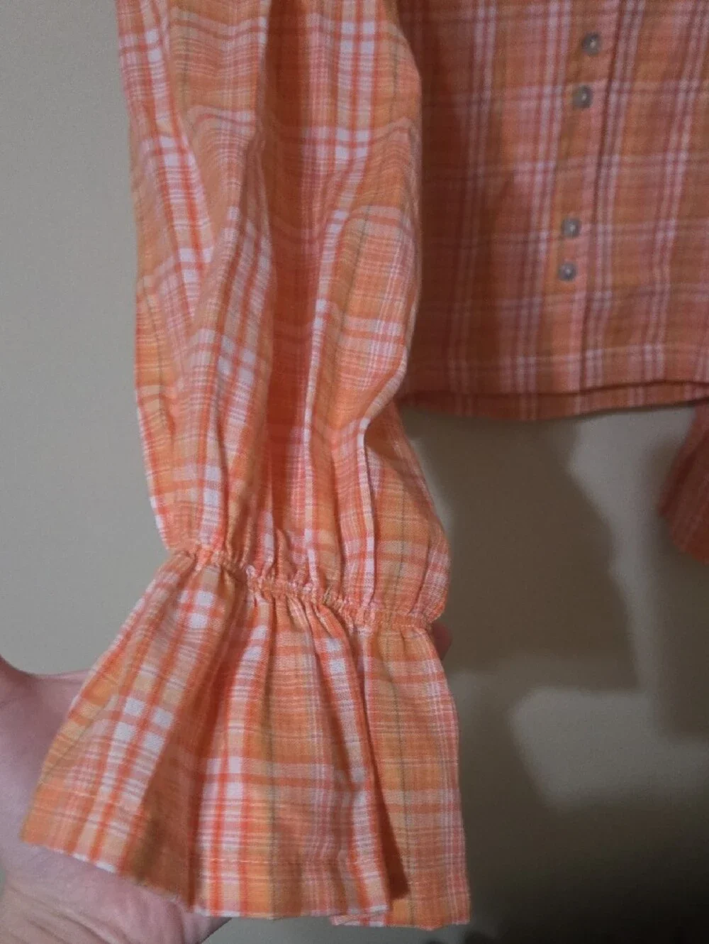 Free People Coral Peach Plaid Button-Down Shirt